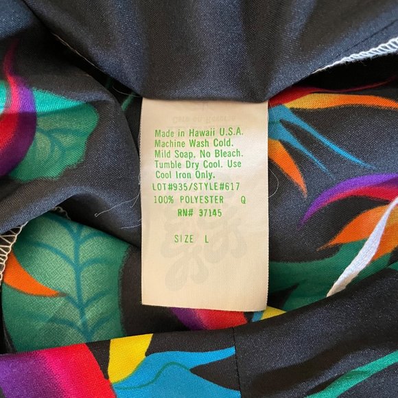 80s Vintage Hilo Hattie Black Lightweight Polyester Bird of Paradise Maxi MuuMuu - Picture 6 of 6